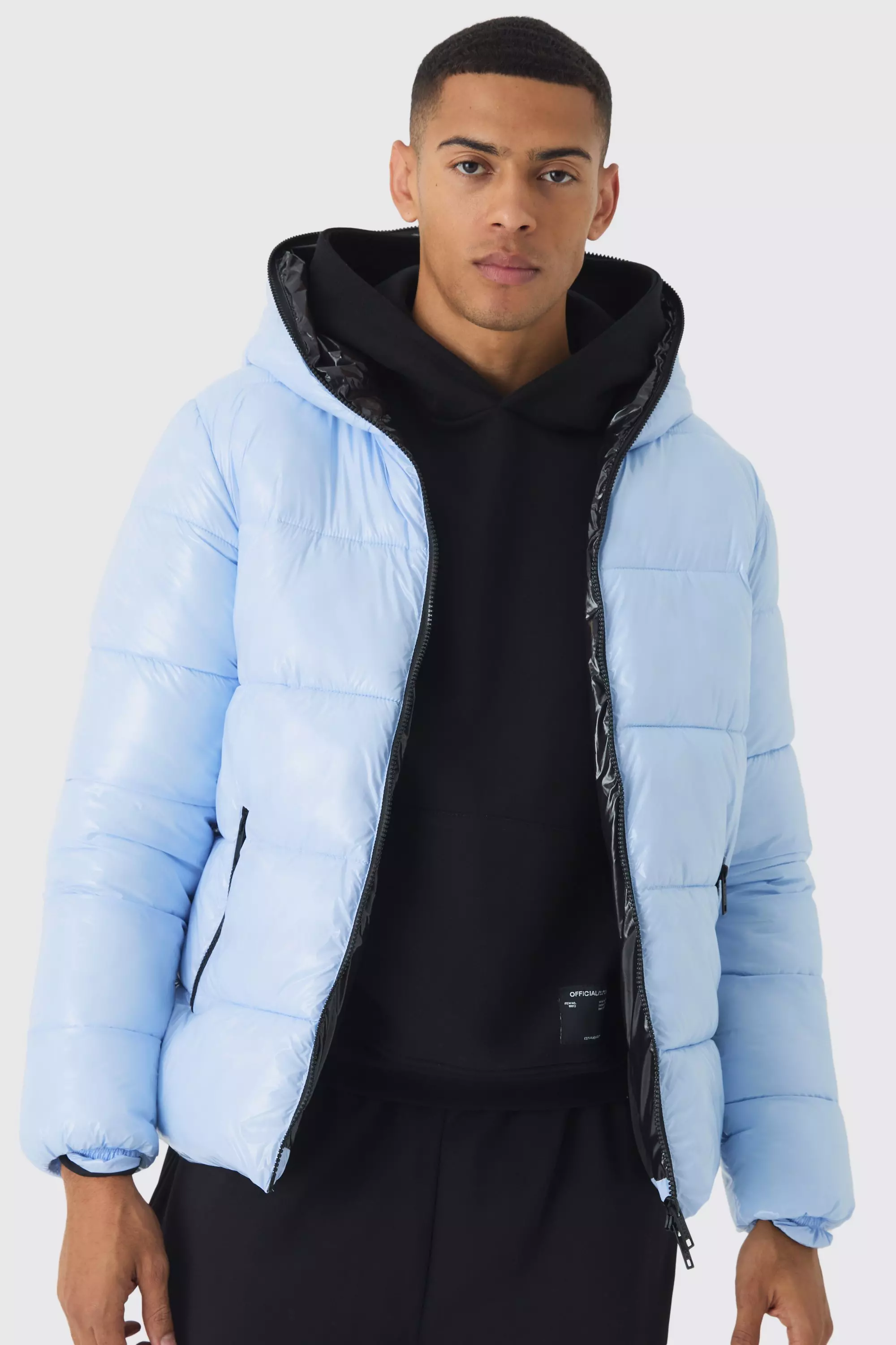 Hooded vinyl puffer fashion jacket